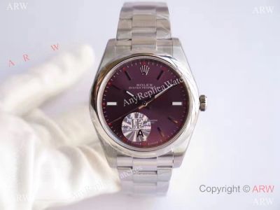 Replica Rolex Oyster Perpetual Red Grape Dial Stainless Steel Swiss 3132 Watch JF Factory